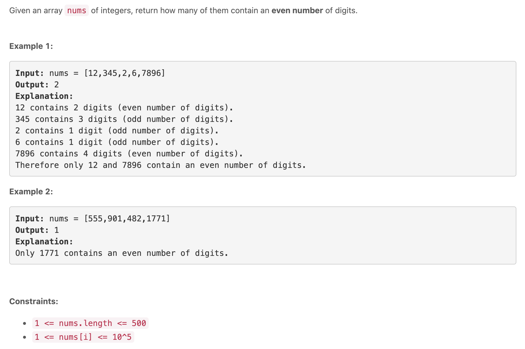 Find Numbers with Even Number of Digits)